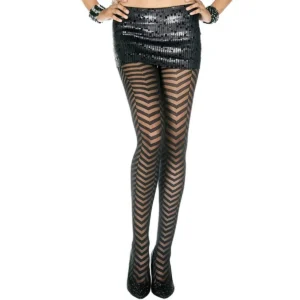 meia calça preta nylon elastano ziguezague faixas opacas design moderno elegante sensual conforto elasticidade durabilidade acabamento