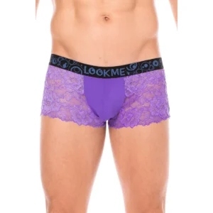 boxer renda roxa violeta masculina fina floral suave sensualidade conforto suporte anatômico bolso opaco poliéster elastano confeccionado elegante