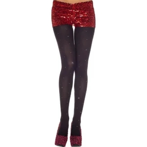 meia calça preta opaca brilho pequenos incrustados frontal pernas sedosa macia elástica confortável nylon elastano elegante