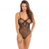 body preto cavado malha fina rede incrustado bolinhas detalhes renda preta acabamento delicado laço cetim pequeno seios alças finas sensualidade