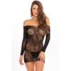 mini vestido preto manga longa transparente ombros nus renda floral justo sensual decotado bodycon elasticidade nylon spandex