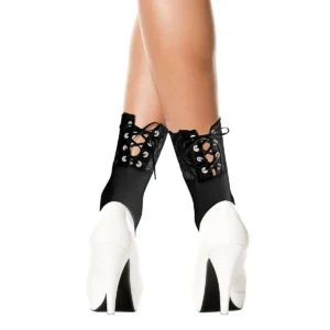 meias soquete renda frente amarração traseira pretas sensuais fantasia elegantes estilosas nylon delicadas laço ajustáveis sedutoras