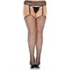 Cinto ligas preto rede larga arrastão meias sensuais ajustáveis tamanho grande composição nylon elastano