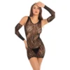 vestido camisola rede sexy preto crochê luvas braços sensual curto transparente ajustado elástico nylon elastano noite provocante festa íntimo