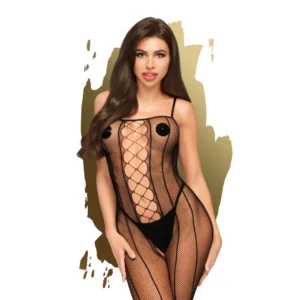 bodystocking sensual sexy aberto preto malha fina tiras verticais alças cruzadas recorte decote quadrado ajuste ideal nylon elastano