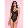 body preto transparente renda fina rede bordas peito tiras colarinho alças ajustáveis sensual modelagem justa elegante