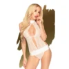 body branco sensual renda floral transparências decote profundo costas abertas nylon elastano tamanho S M sustentável