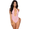 Body rosa renda elástico sensual elegante feminino costas nuas correntes removíveis colar ajustável frontal drapeado sofisticado
