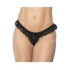 calcinha aberta preta renda floral babado laço decorativo sensual delicada transparente macia elastano poliamida confortável feminina