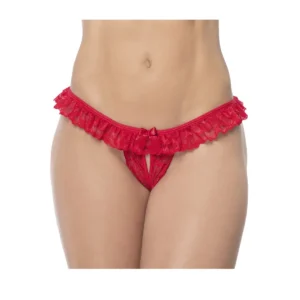 calcinha aberta vermelha renda floral babados laço decorativo poliamida elastano sensual feminina sexy delicada confortável ajustável leve elegante íntima