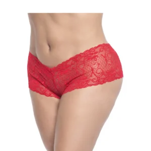 shorty renda vermelha tamanho grande elástico ultra macia nylon elastano confortável sensual lingerie feminina cintura baixa