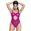 body string renda floral rosa alças largas elásticas recorte frente franzidos fecho ajustável virilha costas nuas Mapalé poliamida elastano