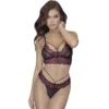 conjunto sutiã tanga renda tule bicolor vermelha preta transparente alças ajustáveis cinto floral tiras anéis frente malha poliamida elastano sensual