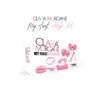 kit fetiche Clara Morgane rosa iniciação bondage iniciantes acessórios máscara chicote corda longa algemas tornozelos guia mordaça