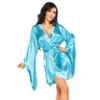 quimono cetim brilhante turquesa mangas longas largas sensual sedutor gracioso conjunto calcinha inclusa embalagem elegante tamanhos versátil ajustável