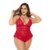Body vermelho tamanho grande estilo babydoll amarrações costas laço pescoço tanga combinando nylon elastano