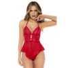 body vermelho babydoll sensual rendado transparente amarrações costas laço pescoço tanga combinando incluído nylon elastano leve