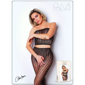 Conjunto duas peças rede fina top bandeau realça busto cintura alta calcinha abertura entreperna tecido vazado elástico poliamida elastano