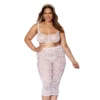 conjunto lingerie sensual branco tamanho grande sutiã malha transparente renda bordada alças grossas elástico suporte saia cintura alta recortes costas