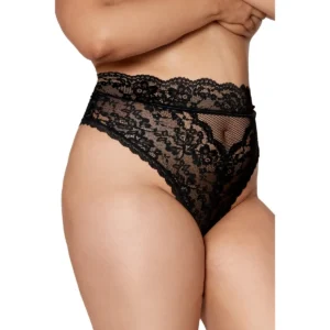 calcinha cintura alta grande renda preta recorte cinto costas borda delicada elástica confortável respirável sensual durável lavável