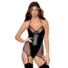 Body Corpete Imitação Couro Sintético Preto Brilhante Copas Armação Rede Sobreposição Cinta Liga Ajustáveis Amarração Pescoço Costas Poliéster Spandex