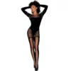 bodystocking mangas compridas fina rede preta estampa opaca efeito corpete buracos polegares pernas opacas entreabertas laço elástico fixo nylon elastano