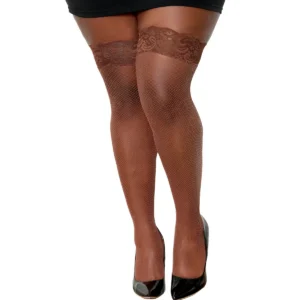 meias arrastão autoadesivas altas café grandes bandas renda silicone elásticos fixação coxas nylon elastano conforto elasticidade durabilidade feminina