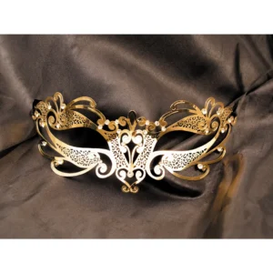 máscara veneziana rígida dourada strass metal laços amarração festa fantasia sensual alta qualidade elegante sofisticada acabamento brilhante luxo