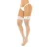 Meias arrastão brancas autossustentáveis renda silicone antiderrapante banda alta confortável nylon elastano sensual festa noite elegante acabamento suave resistente
