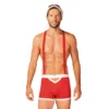 Traje Papai Noel Sensual Vermelho Boxer Suspensórios Ajustáveis Não Destacáveis Amarração Picante Corte Sutil Traseiro Gorro Clássico Pompom
