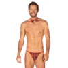 Tanga fio dental Natal estampada sensual ajustável pingente brilhante gravata borboleta vermelha elástico macio sedutor festivo