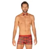 Boxer gravata borboleta natalino vermelho padrão pingente dourado conjunto festivo masculino confortável elástico poliamida elastano presente
