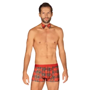 Boxer gravata borboleta natalino vermelho padrão pingente dourado conjunto festivo masculino confortável elástico poliamida elastano presente