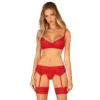 conjunto lingerie vermelho sensual renda delicada sutiã acolchoado armações alças ajustáveis fecho multietapas pingente brilhante tanga cinto ligas tecido confortável