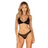 conjunto Latinesa duas peças preto tanga sutiã alças ajustáveis fecho níveis pingente prateado tecido transparente conforto sensual silhueta valorizada minimalista