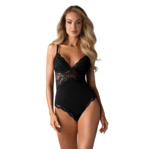body lingerie preto renda elástico macio sensual discreto elegante ajustável alças taças acolchoadas realce busto conforto poliamida elastano