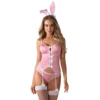 fantasia coelhinha rosa sensual travessa encantadora top espartilho costas amarração alças ajustáveis busto realce calcinha cauda meias orelhas