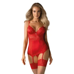 corpete vermelho sensual renda sedosa brilhante pérolas armações busto decote pronunciado alças reguláveis ligas ajustáveis tanga combinando poliamida elastano