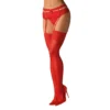 Meias sensuais vermelhas sem renda cinta liga elásticas adaptáveis formas corporais confortáveis nylon elastano sedosas duráveis acabamento suave