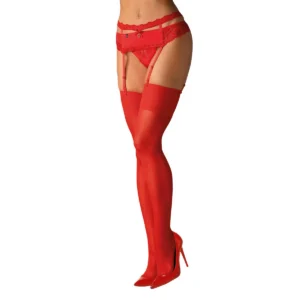 Meias sensuais vermelhas sem renda cinta liga elásticas adaptáveis formas corporais confortáveis nylon elastano sedosas duráveis acabamento suave