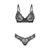 Conjunto Perisia Lingerie Renda Transparente Preto Sutiã Contorno Aro Copas Poliamida Elastano Alças Ajustáveis Calcinha Corte Alto Romântico Sofisticada