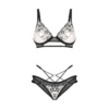 Conjunto Vila Blanes duas peças sutiã calcinha tule bordado floral copas aro alças ajustáveis fecho dourado poliamida elastano