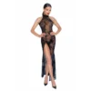 vestido longo tule bordado floral decote alto costas nuas saia fluida fenda alta sensual elegante sofisticado luxo noite festa exclusiva