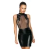 vestido wetlook powernet elástico mini sem mangas bordados finos costuras decorativas divertidas tule macio decote costas botões fenda