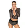 top tule powernet elástico transparente zíper gola preto suave ajustável respirável leve confortável modelador versátil