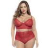 Conjunto lingerie tamanho grande duas peças renda vermelha sutiã listrado calcinha cintura alta ligas removíveis nylon elastano poliamida sensual confortável