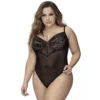 Body renda preta malha transparente floral delicada ajustável alças fecho virilha sensual romântico envolvente tamanho grande poliamida elastano sofisticado elegante