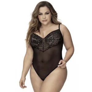 Body renda preta malha transparente floral delicada ajustável alças fecho virilha sensual romântico envolvente tamanho grande poliamida elastano sofisticado elegante