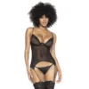 corpete cinta liga tanga preta renda floral rede transparente armações finas ligas integradas alças ajustáveis sensualidade sedutora sofisticada poliéster elastano