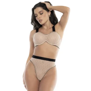 conjunto lingerie duas peças malha geométrica pele sutiã aro alças largas ajustáveis calcinha cintura alta cós elástico preto poliamida elastano